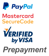 Methods of Payment Paypal credit card Mastercard securecode verified by Visa prepayment