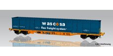 Containertragwagen Sgnns mit E-Aufbau blau CH-Wascosa VI