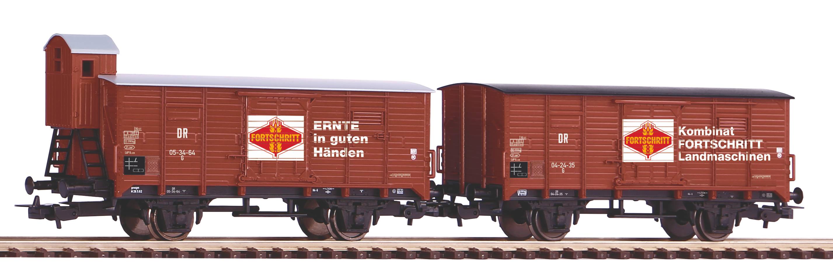 Piko 58366 2er Set Gedeckter Güterwagen G02 "Fortschritt" DR III