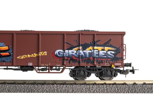 2er Set Offene G&uuml;terwagen Eaos DB AG VI mit Graffiti und Kohleladung