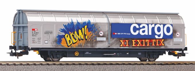 Großraumschiebewandwagen Hbbillnss SBB mit Graffiti VI
