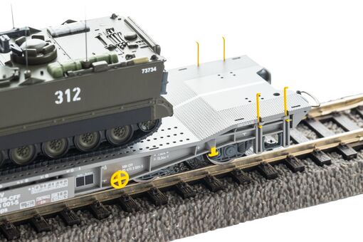 Panzertransportwagen Slmmnps mit M113 Sch&uuml;tzenpanzer SBB-CFF V