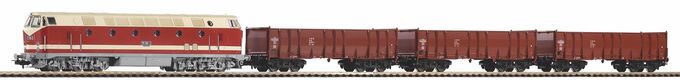 Starter Set DR BR 119 w 3 High Side Gondolas Eal, PIKO A-track w. Railbed