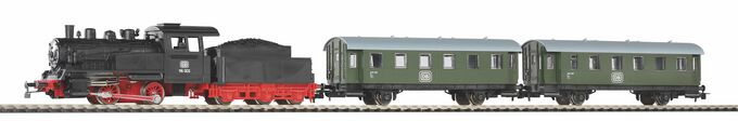 Starter Set Passenger Train DB with Steam loco + tender, PIKO A-Track w. Railbed