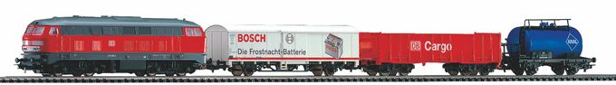 Start-Set mit Bettung BR 218 DB Cargo mit 3 Güterwagen