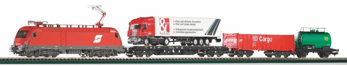 Starter Set Taurus ÖBB w.3 Freight Cars, PIKO A-Track w. Railbed