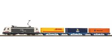 Start-Set mit Bettung TRAXX RENFE mit 3 Containertragwagen