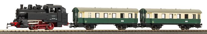Start-Set mit Bettung Dampflok BR 80 VSM mit Personenwagen NS VI
