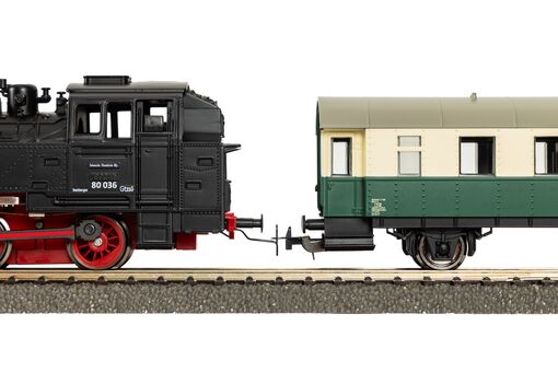 Start-Set mit Bettung Dampflok BR 80 VSM mit Personenwagen NS VI