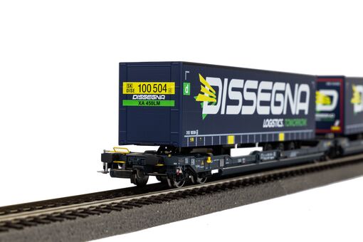 GER: Taschenwagen T3000e CEMAT mit 2 "Dissegna" Trailern SBB VI
